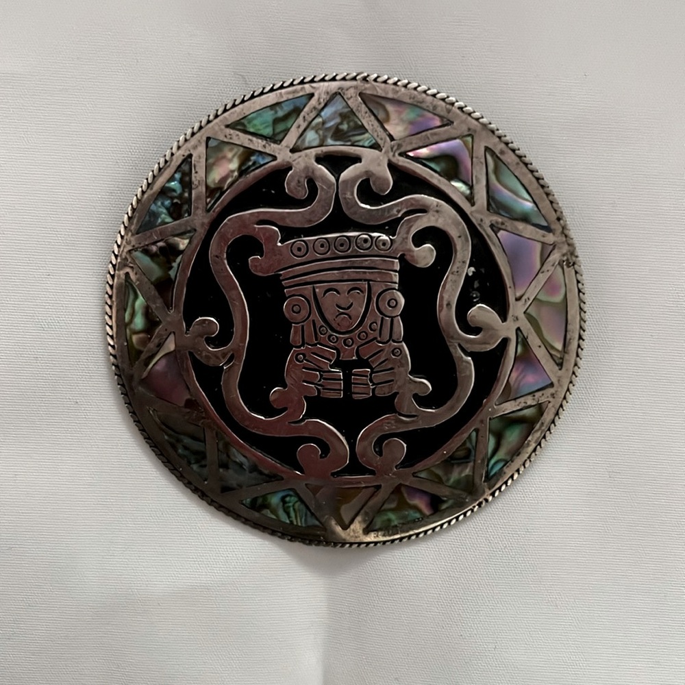 Vintage Plugo Artistika, Taxco Mexico, 925 Eagle Mark, 3 abalone inlay pendant